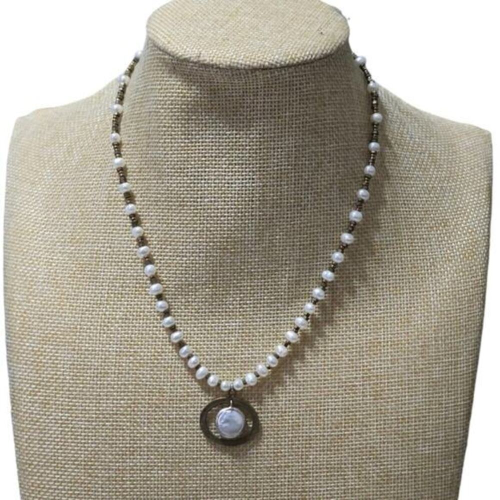 SILPADA N1894 Pearl Brass Sterling Silver Go Coastal Necklace 925 - Picture 10 of 10